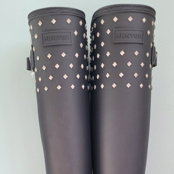 New Hunter Refined Black Stud Cuff Tall Rain Boots Waterproof Wellington  Wellie - Picture 11 of 11